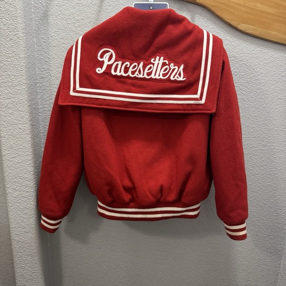 VTG All Star Pacesetters Varsity Jacket Women M Red White 100% Melton Wool USA - Picture 3 of 8